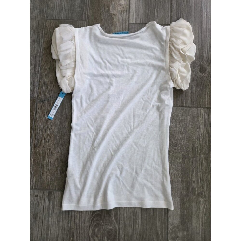 Nwt Alice&Oliva Cream Cotton Blend Top W/ Puff/ Ruffled Silk Short Sleeves Sz S - Picture 6 of 7